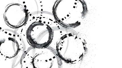 Circle cluster artwork features overlapping black ink rings surrounded by dashed square marks with heavy splatter isolated as transparent PNG © MdShuzon