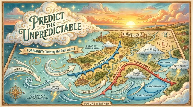 Predict the Unpredictable: A Whimsical Map Illustrating Weather Forecasting and Foresight