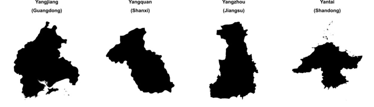 Yangjiang, Yangquan, Yangzhou, Yantai outline maps
