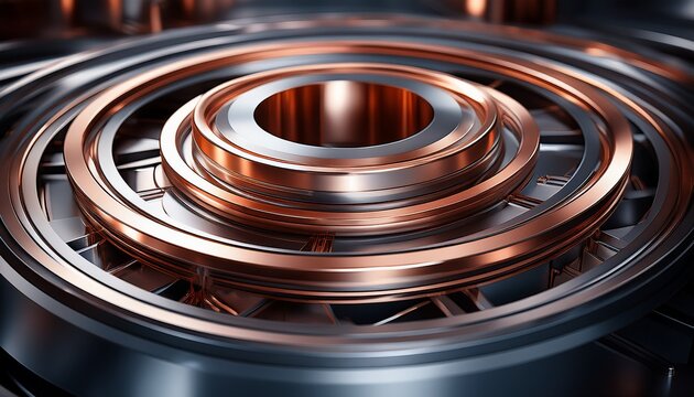 precision industrial concentric multi layer metal ring structure with polished silver aluminum and rose gold copper trim tech enterprise background product showcase machinery brand visual wallpaper