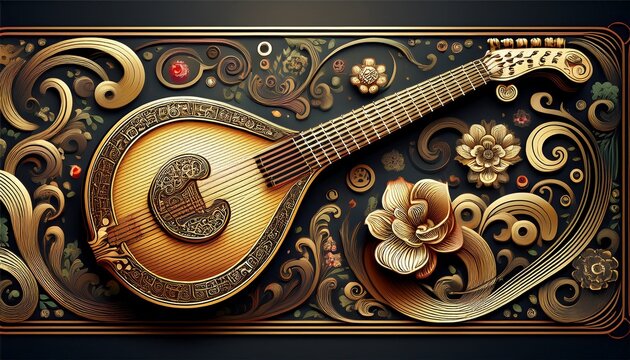 intricate chinese pipa lute traditional musical