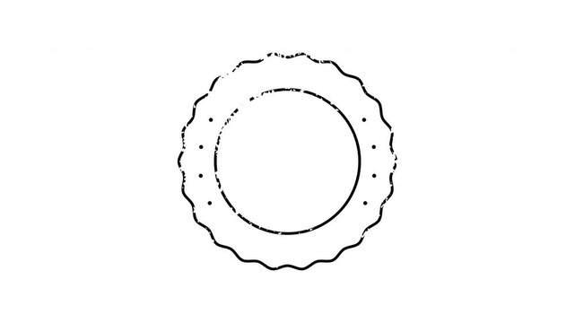 Circular stamp animation with toothed outer edge on a transparent background. Bold seal mark with radial decorative border. Seamless animated icon. 4K video overlay isolated element.