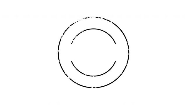 Circular stamp animation with two broken concentric rings on a transparent background. Abstract seal mark with segmented geometric design. Seamless animated icon. 4K video overlay isolated element.
