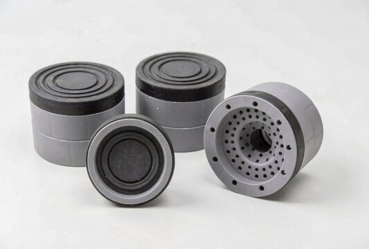 Industrial anti vibration mounts and leveling feet on display