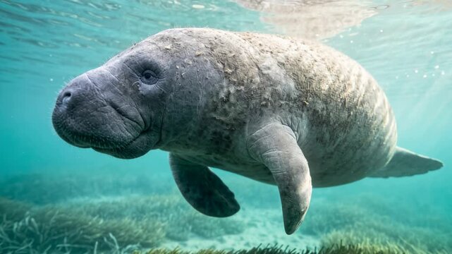 manatee underwater close up at morning light in crystal river florida video