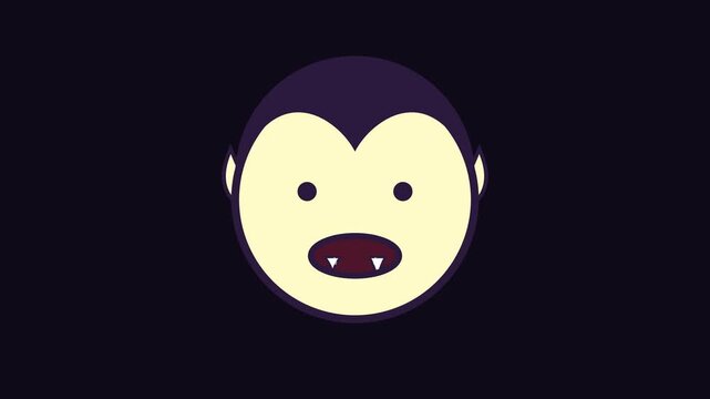 Minimalist Flat Vector Illustration of a Cute Stylized Vampire Character Head Featuring Iconic Fangs for Halloween Graphic Design Projects