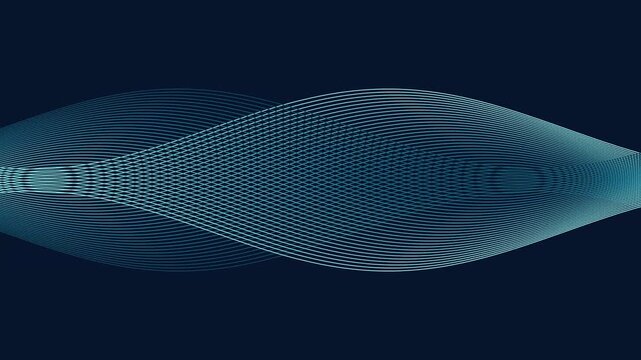Crosswoven sine ribbons moving in a smooth rhythmic pattern in abyss aqua