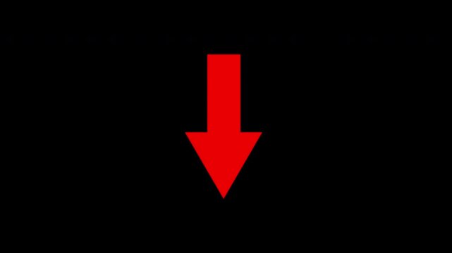 Red arrow pointing down animation. Continuous Bouncing Motion Graphic for Directions and Download.