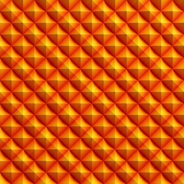 Seamless abstract geometric pattern of glowing orange, red, and golden diamond shapes arranged in a repeating 3D tiled design.