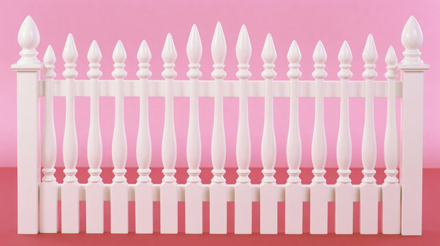 White picket fence on pink background for home decor and gardening concepts