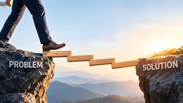 Business problem boulder chasing running professional man on steep hill representing corporate crisis and survival concept