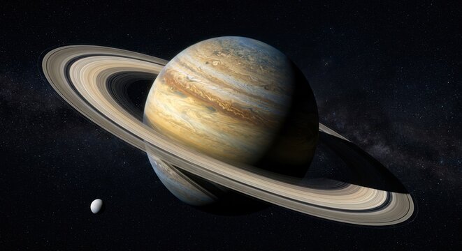 Saturn and its Rings in Space.