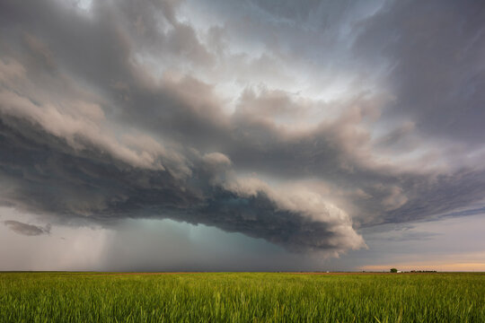 Supercell storm developing over fields in carpenter, wyoming