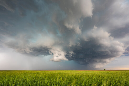 Supercell storm developing over field in carpenter, wyoming, USA