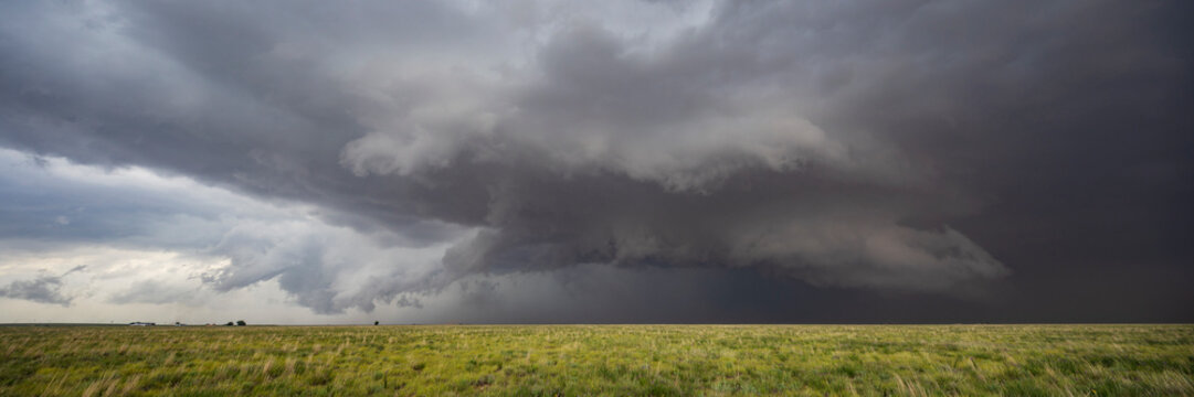 Supercell storm forming over grassland in Morton, texas