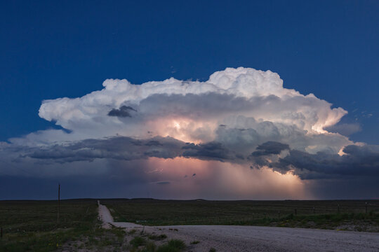 Lightning striking within Supercell thunderstorm over new mexico