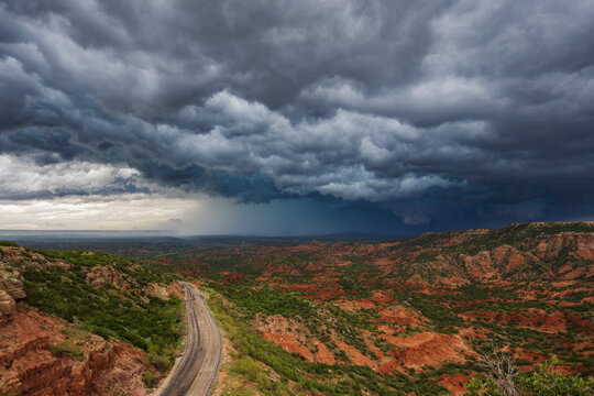 Storm clouds and rain over palo duro canyon