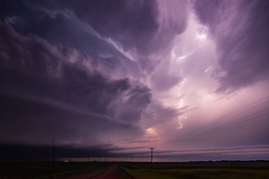 Lightning striking from a Tornado-Producing Supercell over rural north