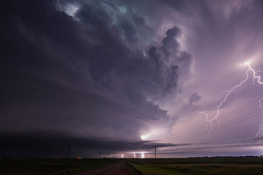 Lightning from a tornado-producing supercell thunderstorm over north