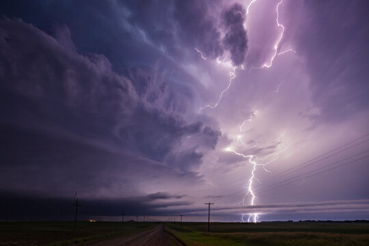 Lightning from a Tornado-Producing Supercell storm near lisbon