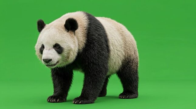 Giant panda standing on green background