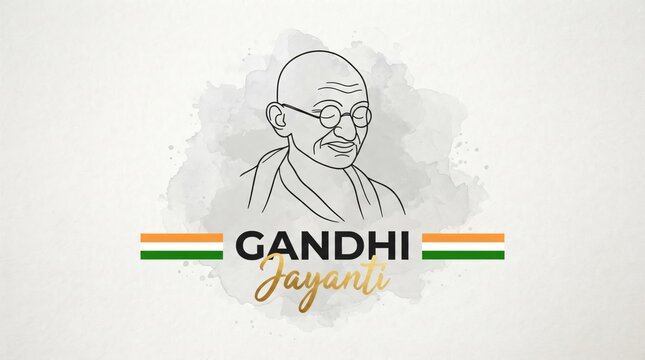 Gandhi Jayanti Greeting with Mahatma Gandhi Line Art and Indian Tricolor Design