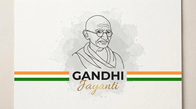 Gandhi Jayanti Greeting with Mahatma Gandhi Line Art and Indian Tricolor Design