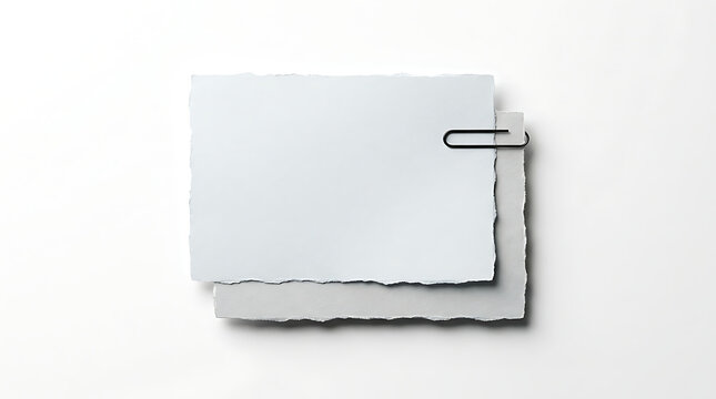 Paper sheets secured with a black paperclip on a white background