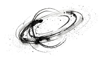 Ink planet ring resembles saturn orbit with overlapping elliptical bands and stardust flecks as a PNG design with transparent background © MdShuzon
