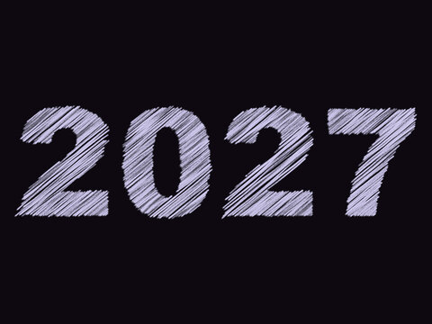 2027 happy new year pencil text on black background