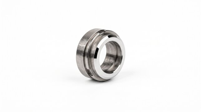 Heavy water isolation valve seat ring for nuclear coolant systems. Stellite cobalt-chromium alloy with polished sealing face. Precision industrial hardware isolated on white background.