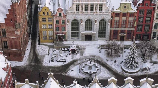 Aerial view of the beautiful main city in Gdansk at winter, Poland