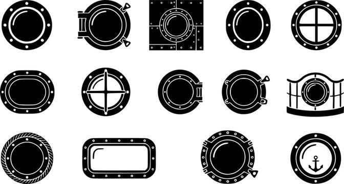 Porthole silhouette, Porthole svg, Cruise svg, Cruise ship svg, Boat porthole svg, Porthole clipart, Ship porthole clipart, Ship porthole window svg, Boat porthole silhouette set