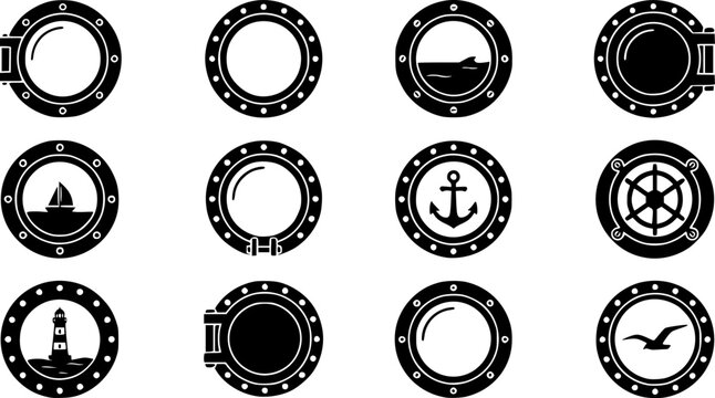 Porthole silhouette, Porthole svg, Cruise svg, Cruise ship svg, Boat porthole svg, Porthole clipart, Ship porthole clipart, Ship porthole window svg, Boat porthole silhouette set