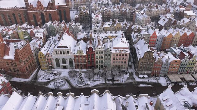 Aerial view of the beautiful main city in Gdansk at winter, Poland