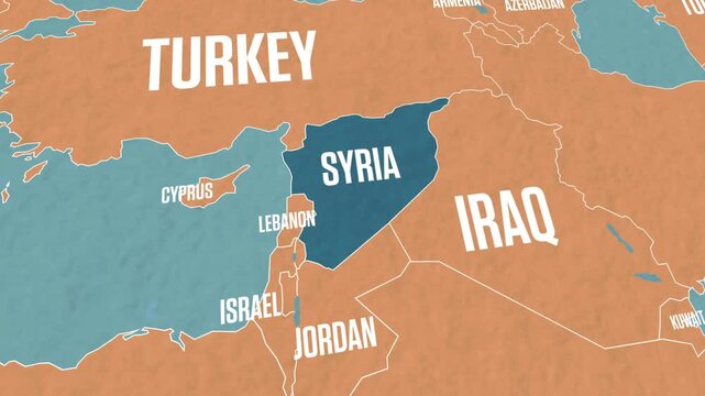 Syria map highlighted on a world map, showing its geographic location in the Middle East