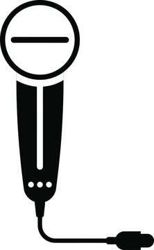 Minimalist microphone icon vector, black and white professional mic silhouette, vocal recording equipment symbol for podcast and music branding