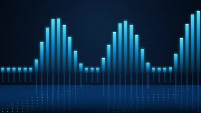 Blue Digital Audio Waveform Equalizer Background Showing Fluctuating Sound Waves And Pulse Visuals