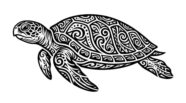 Intricate tribal sea turtle silhouette with decorative patterns.