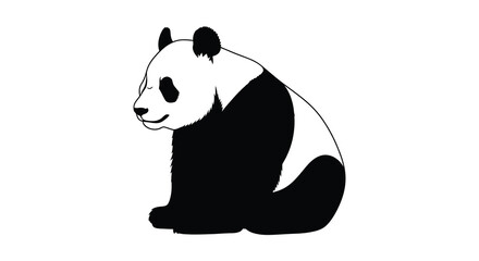 Sitting panda bear is depicted as a black and white silhouette © RUBEL