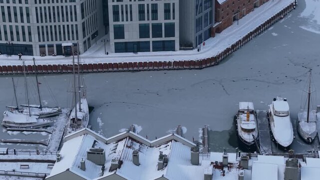 Aerial view of the beautiful main city in Gdansk at winter, Poland