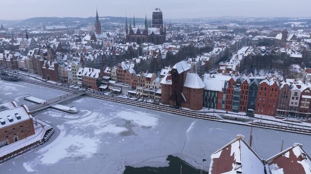 Aerial view of the beautiful main city in Gdansk at winter, Poland