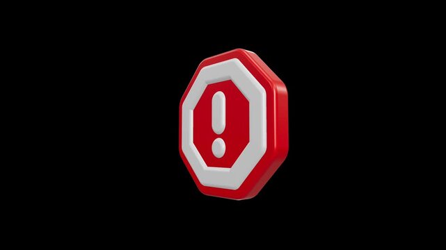3D isometric red and white warning sign with exclamation mark