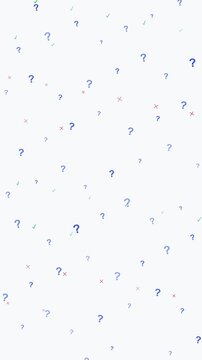 Scattered question mark symbols forming an educational quiz pattern across a light background