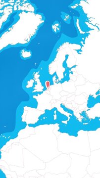Vertical 3D globe zooming into Rotterdam city location pin concept