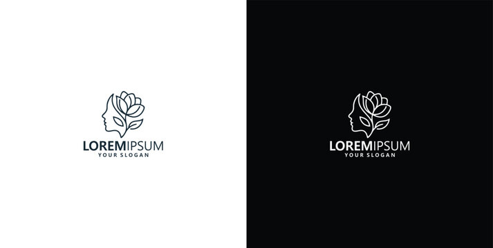 Minimalist Line Art Logo Featuring a Woman Face Combined with a Blooming Flower Symbol for Wellness and Beauty Brands