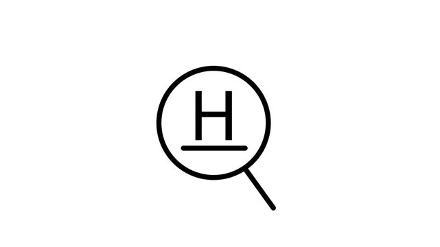 Simple line art animation of magnifying glass with h symbol zoom in effect