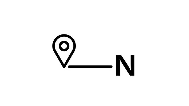 Simple map location pin icon with line and north symbol motion graphic