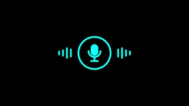 Glowing Voice Assistant Microphone Icon with Sound Waves