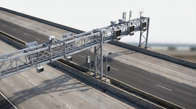 Highway Electronic Tolling Gantry Across Multi Lane Roadway